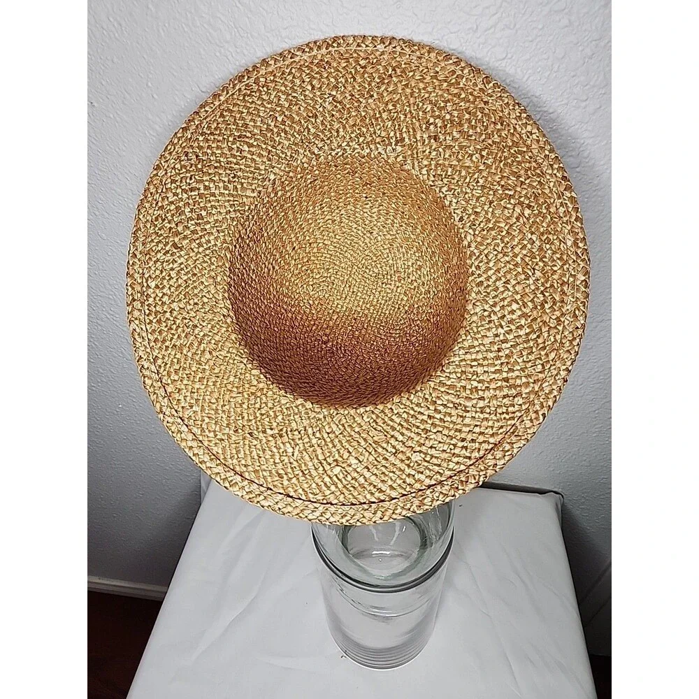 Straw Hat With Patent Black Leather Band Women's